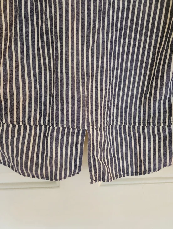 Sundance Dylan Button Down Shirt Blue Striped Cotton Coastal Beachy Size L - Picture 3 of 9